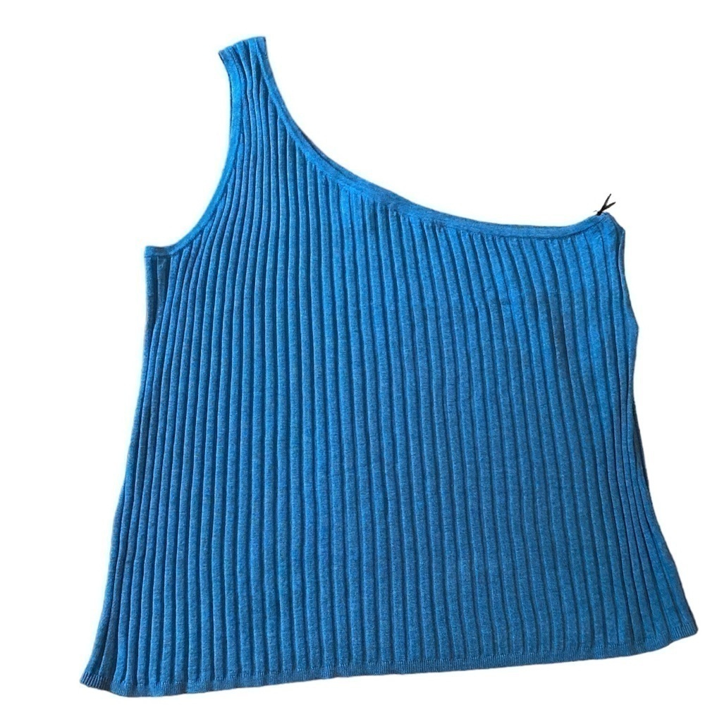 Ava & Viv shirt sleeveless one shoulder knit rubbed blue 3x stretch NEW